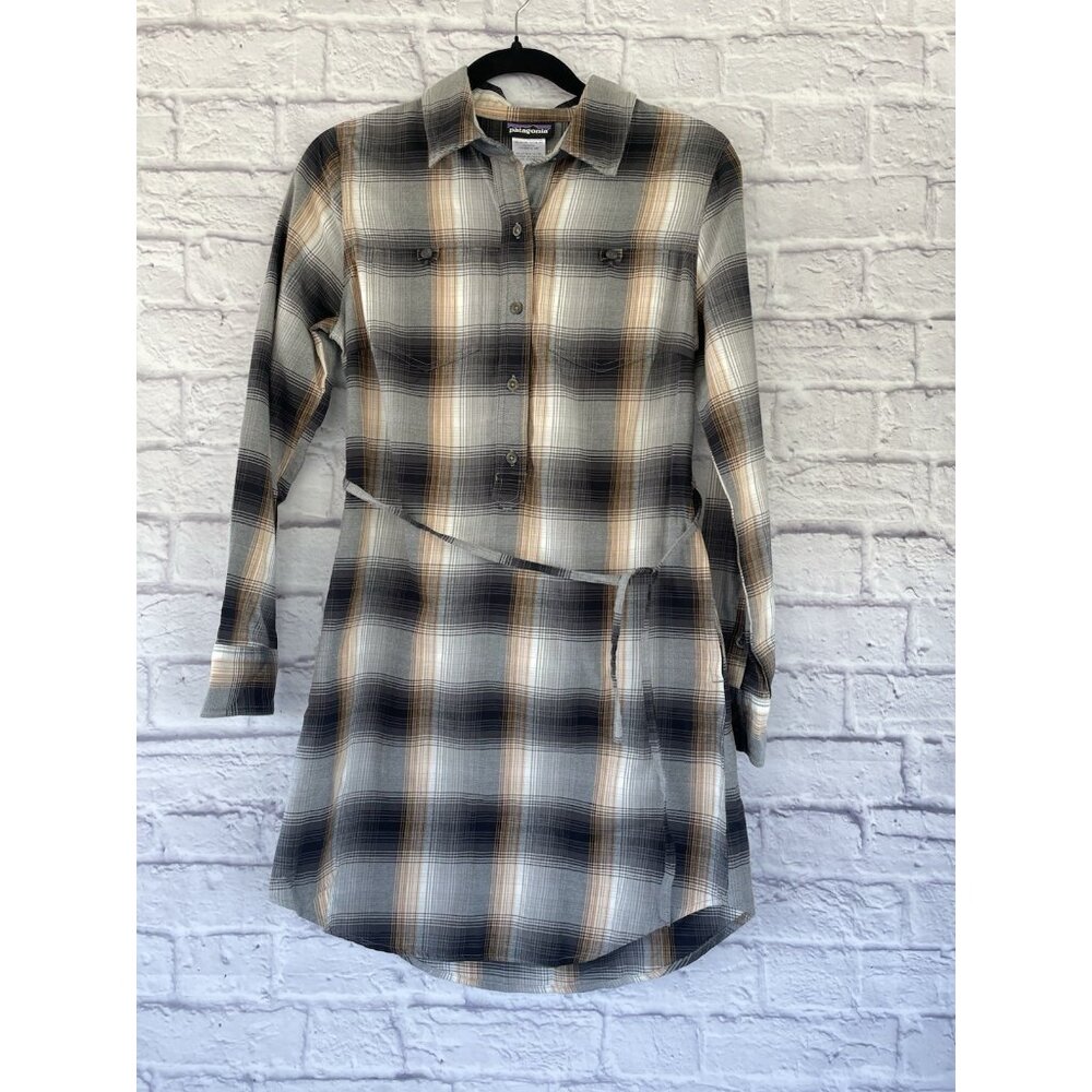 Patagonia Plaid Long Sleeve Dress - Gray and Tan